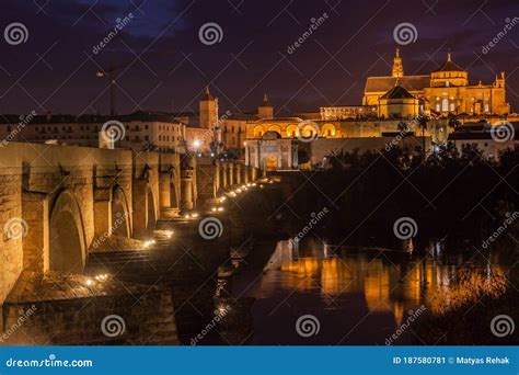 Evening View of the Mosque-Cathedral and Roman Bridge in Cordoba, Spa Stock Image - Image of ...