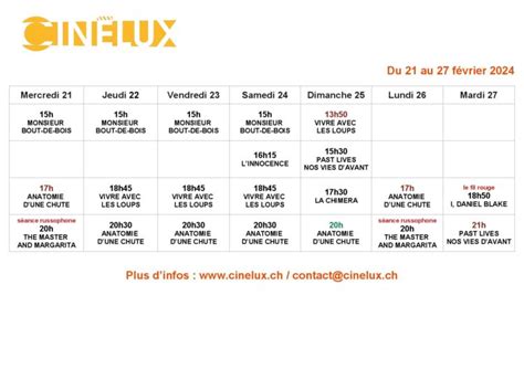 Programmation du 21 au 27 février 2024 Cinélux