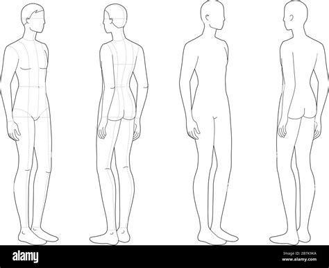 Fashion Template Of Standing Men Head Size For Technical Drawing