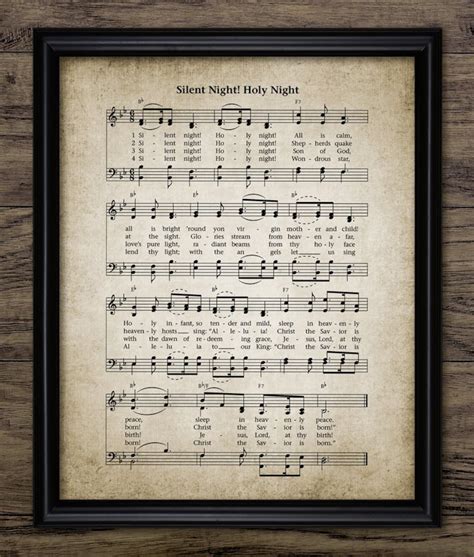 Silent Night Christmas Carol Art, Vintage 1818 Christmas Carol Music ...