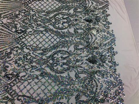 Holographic Silver Sequin Damask Selena Design On A 4 Way Etsy