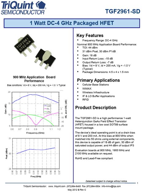 Tgf Sd Datasheet Watt Gaas Hfet