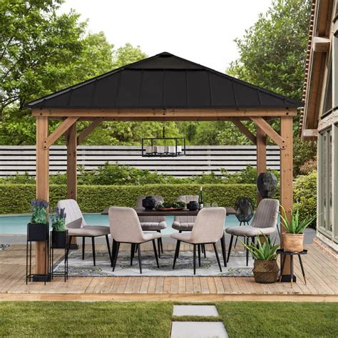 Buy Sunjoy Outdoor Patio 11x11 Wooden Frame Backyard Hardtop Gazebo — Garage Department