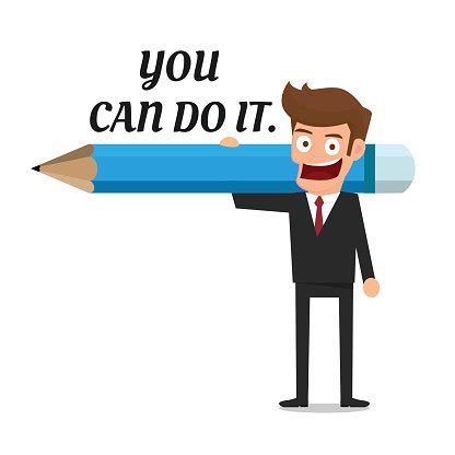 Businessman Holding Pencil And Text You Can Do It. Inspiration Stock Clipart | Royalty-Free ...