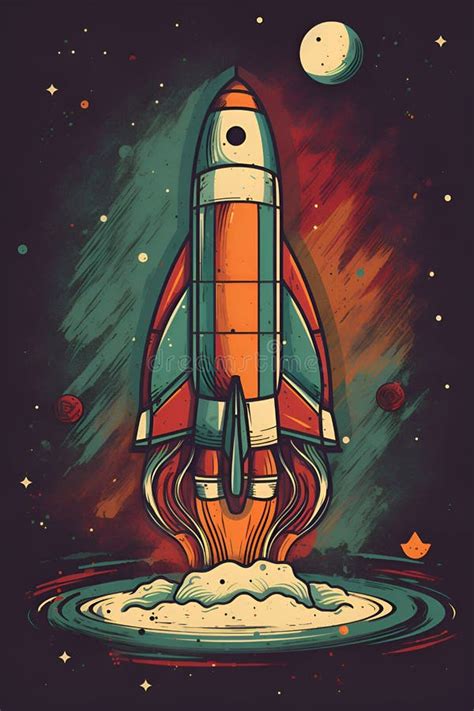 Illustration Of A Space Rocket Taking Off Generative AI 5 Stock