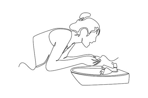 Premium Vector Single One Line Drawing Happy Woman Washing Her Face