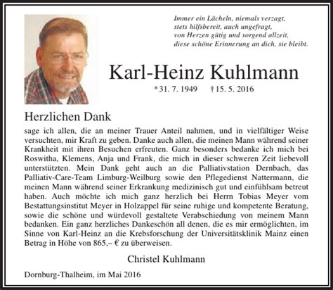 Traueranzeigen Von Karl Heinz Kuhlmann Trauer Rheinmain De