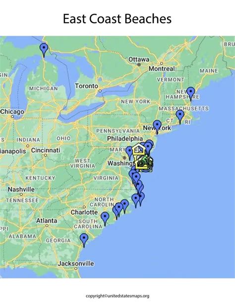 east coast beaches map map  east coast beaches