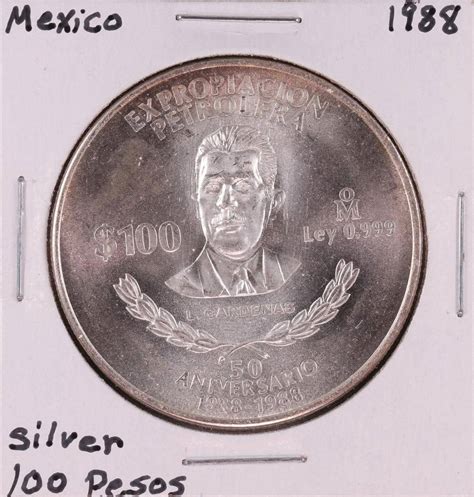 1988 Mexico 100 Pesos Silver Coin Auction