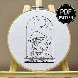 Mushroom Embroidery Pattern Fungi Embroidery Mushroom Garden Pattern