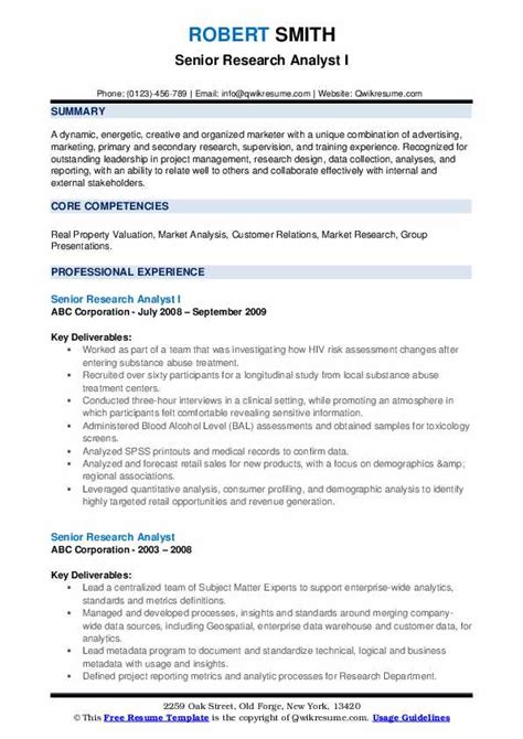 Senior Research Analyst Resume Samples Qwikresume