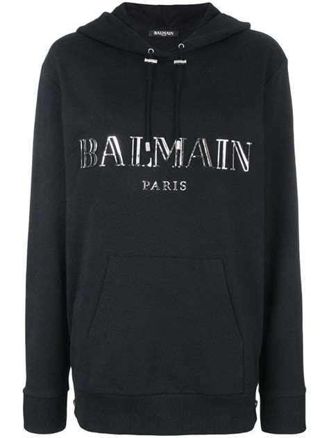 Balmain Logo Plaque Hoodie Black Balmain Hoodies Black Hoodie