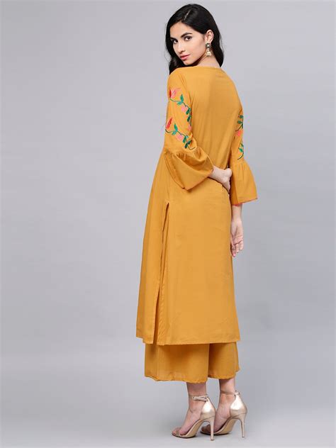 Buy Wahe Noor Womens Mustard Yellow Yoke Design Kurta With Palazzos3 Online At Best Price