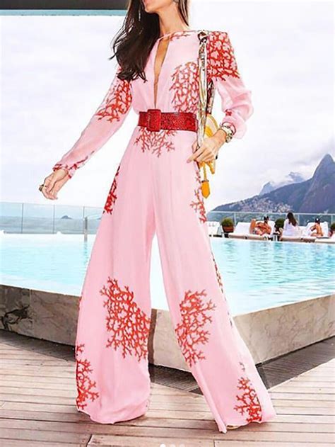 Glamorous Hollow Out Long Sleeve Printed Colour Jumpsuits Juliettemode Glamour Jumpsuit