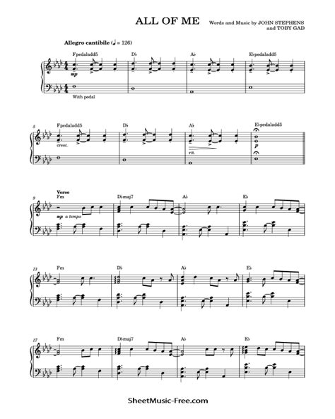 All Of Me Piano Sheet John Legend ♪ Sheetmusic Freecom