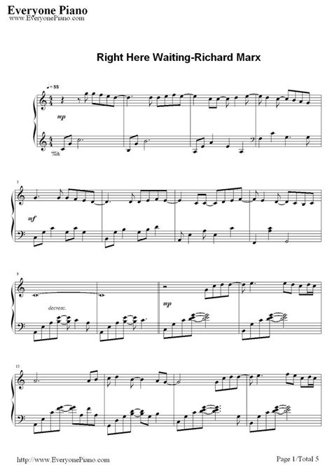 Free Right Here Waiting-Richard Marx Piano Sheet Music Preview 1 - Free ...