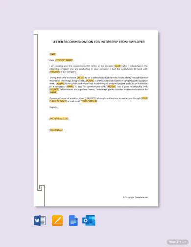 Free 14 Sample Internship Recommendation Letter Templates In Pdf Ms Word