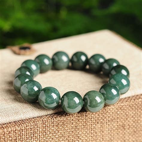 Natural A Cargo Oil Green Jade Round Bead Bracelet Authentic Burmese