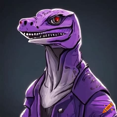 Close Up Shot Of A Badass Purple Monitor Lizard Character On Craiyon