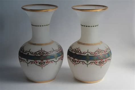 Paire De Grands Vases Verre Givr Maill Napol On Iii Verre Opalin