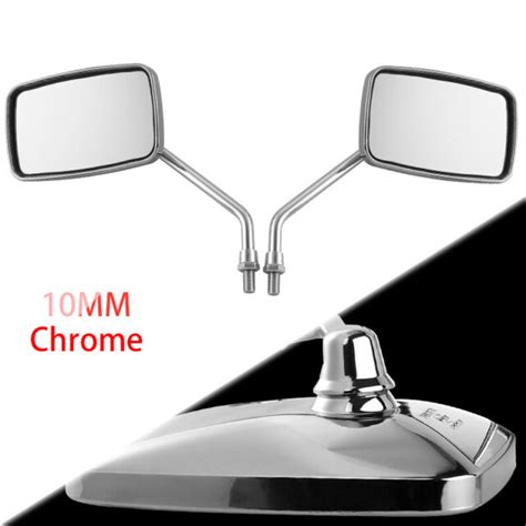 Custom Rectangle Motorcycle Rearview Mirrors 10mm Chrome Mirror Motor