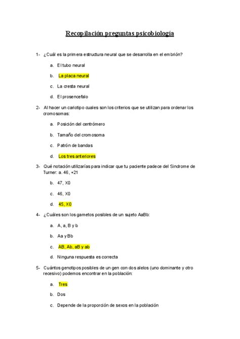 Recopilacion Preguntas Psicobiologia Resueltas Pdf