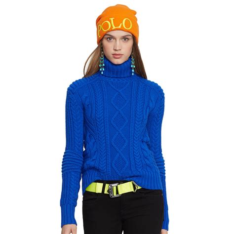 Lyst Polo Ralph Lauren Aran Knit Merino Turtleneck In Blue