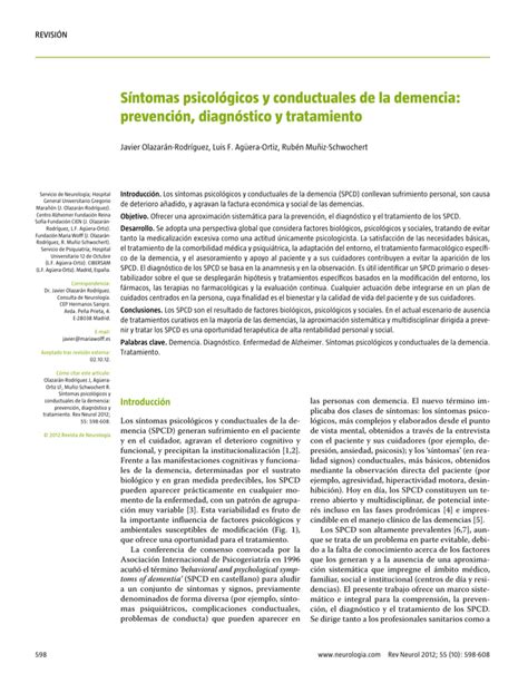 Síntomas Psicológicos Y Conductuales De La Demencia