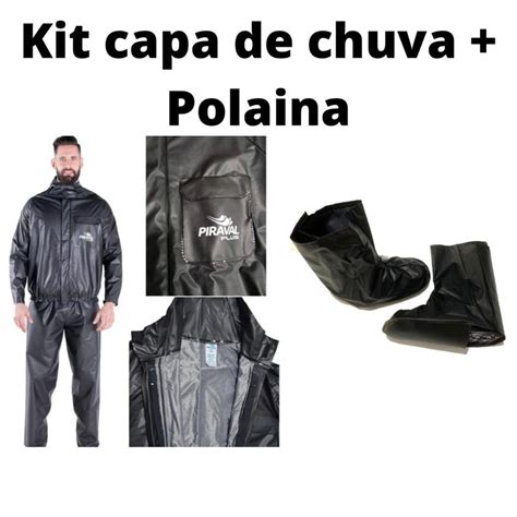 Capa Roupa Chuva Bolso Piraval Pvc Preta Polaina Moto Motoqueiro