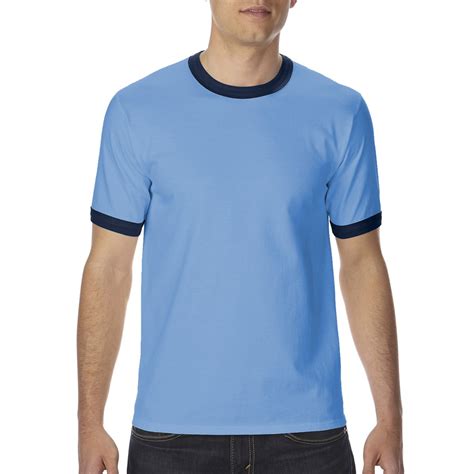 Gildan 76600 Premium Cotton Adult Ringer T Shirt Carolina Blue Navy