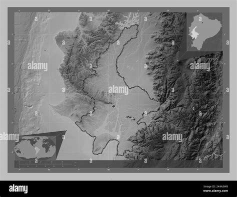 Guayas Province Of Ecuador Grayscale Elevation Map With Lakes And