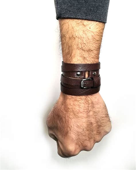 Mens Wrapped Leather Bracelet Brown Cuff Multi Wrap Leather Etsy