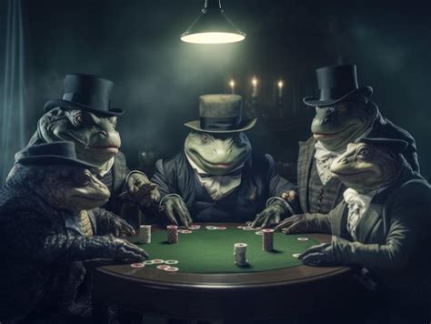 Premium Ai Image A Group Of Frogs Sitting Around A Table Playing