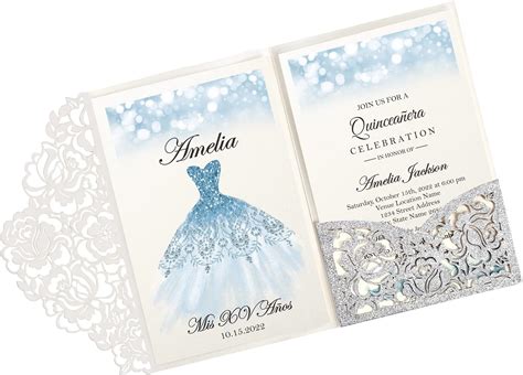 Doris Home 50pcs Laser Cut Quinceanera Invitations Silver