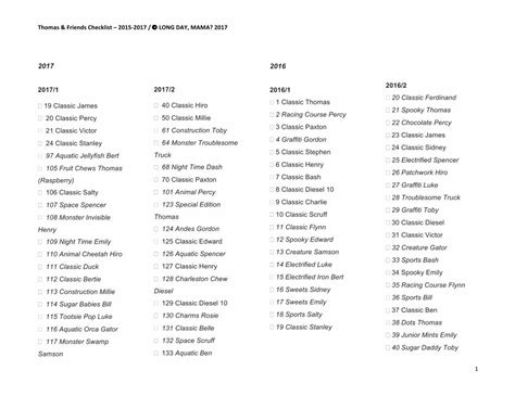 (PDF) Thomas & Friends Minis Checklist Complete horizontal · Thomas ...