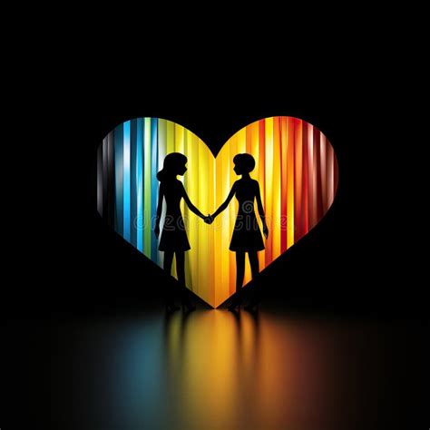 Two Lesbian Woman Silhouettes Holding Hands In One Heart Shape With