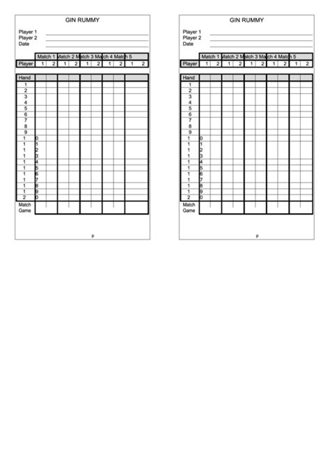 Gin Rummy Score Sheet Printable Pdf Download