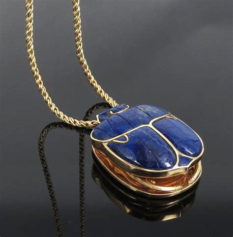 Vintage Natural Lapis Lazuli And 14k Gold Massive Egyptian Revival Scarab