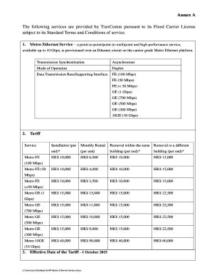 Fillable Online Submission Form For Filing Of Tariff Information To The