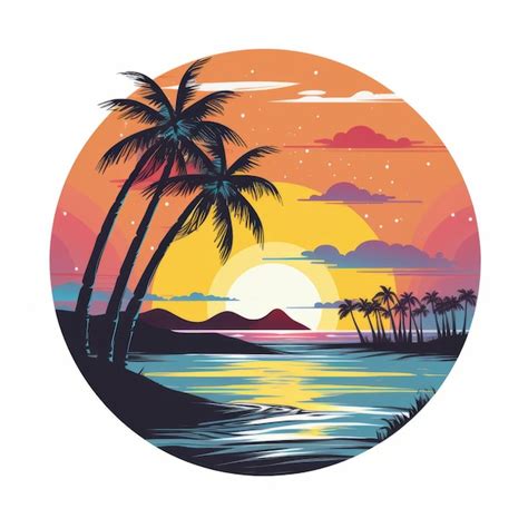 Premium AI Image | a sunset with palm trees and the ocean