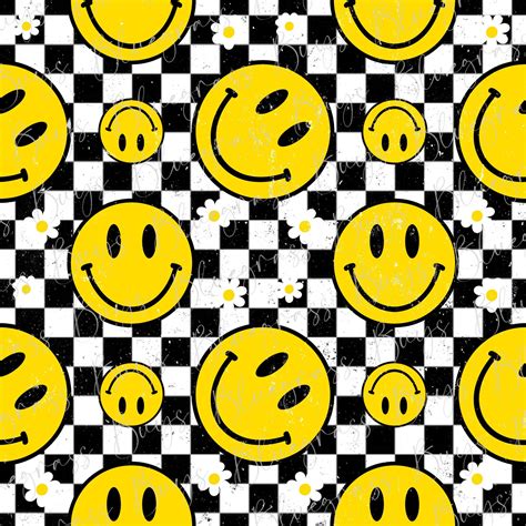 Retro Smiley Face Seamless Pattern Seamless Checkered Etsy