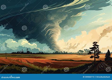 Violent Tornado in Nature Field Landscape AI Generated Stock ...