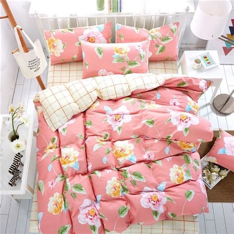 Home Textiles Powder Peony Pattern 100 Cotton Bedding Sets 4Pcs Duvet