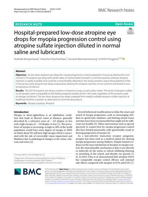 Pdf Hospital Prepared Low Dose Atropine Eye Drops For Myopia