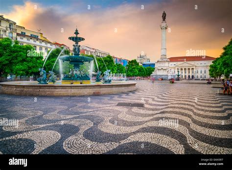 Lisbon Portugal At Rossio Square Stock Photo Alamy