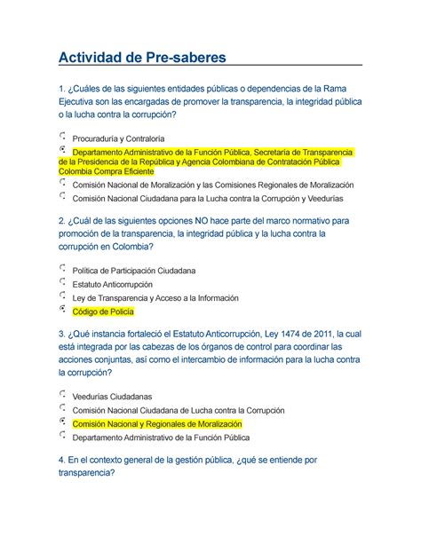 Preguntas curso Integridad Transparencia y Lucha contra la Corrupción