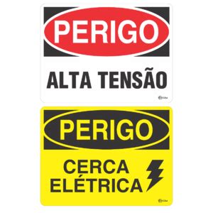 Kit 2 Placas Sinalização Adesiva Informativa Alerta Alta Tensão Cerca