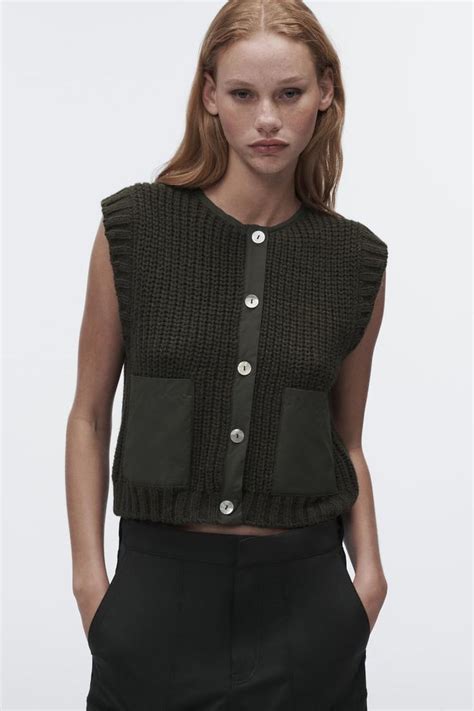 Round Neck Vests Knit Structure Zara New Sweaters Knitwear Dark