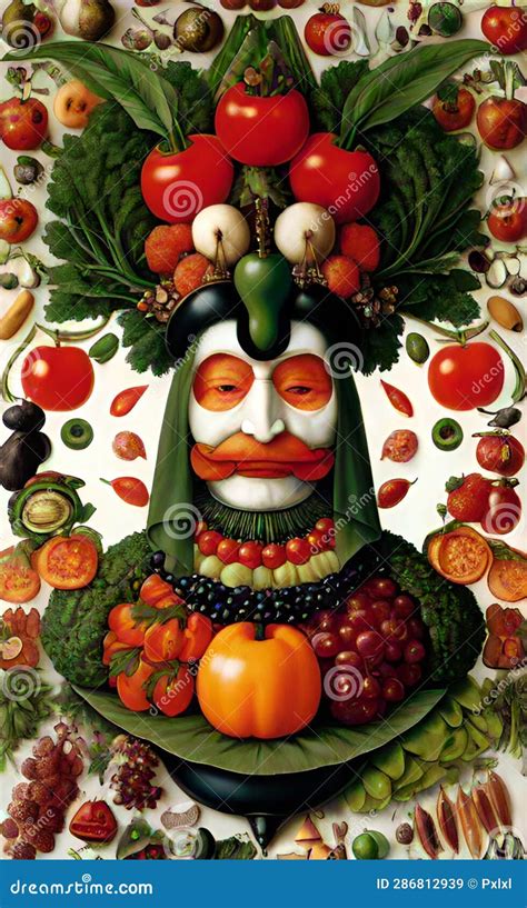 Ai Generated Artistic Human Face Portrait Made Of Fruits And Vegetables