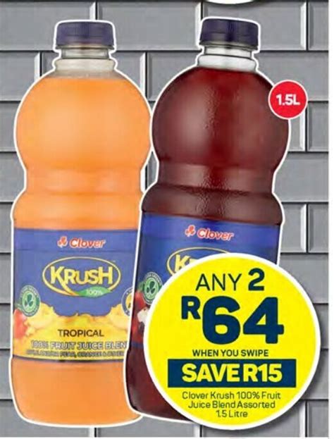 Clover Krush 100 Fruit Juice Blend Assorted 1 5 Litre Offer At Pick N Pay